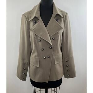 Le Lis Blanc Beige Long Sleeve Double Breasted Notched Military Jacket Sz EU 44